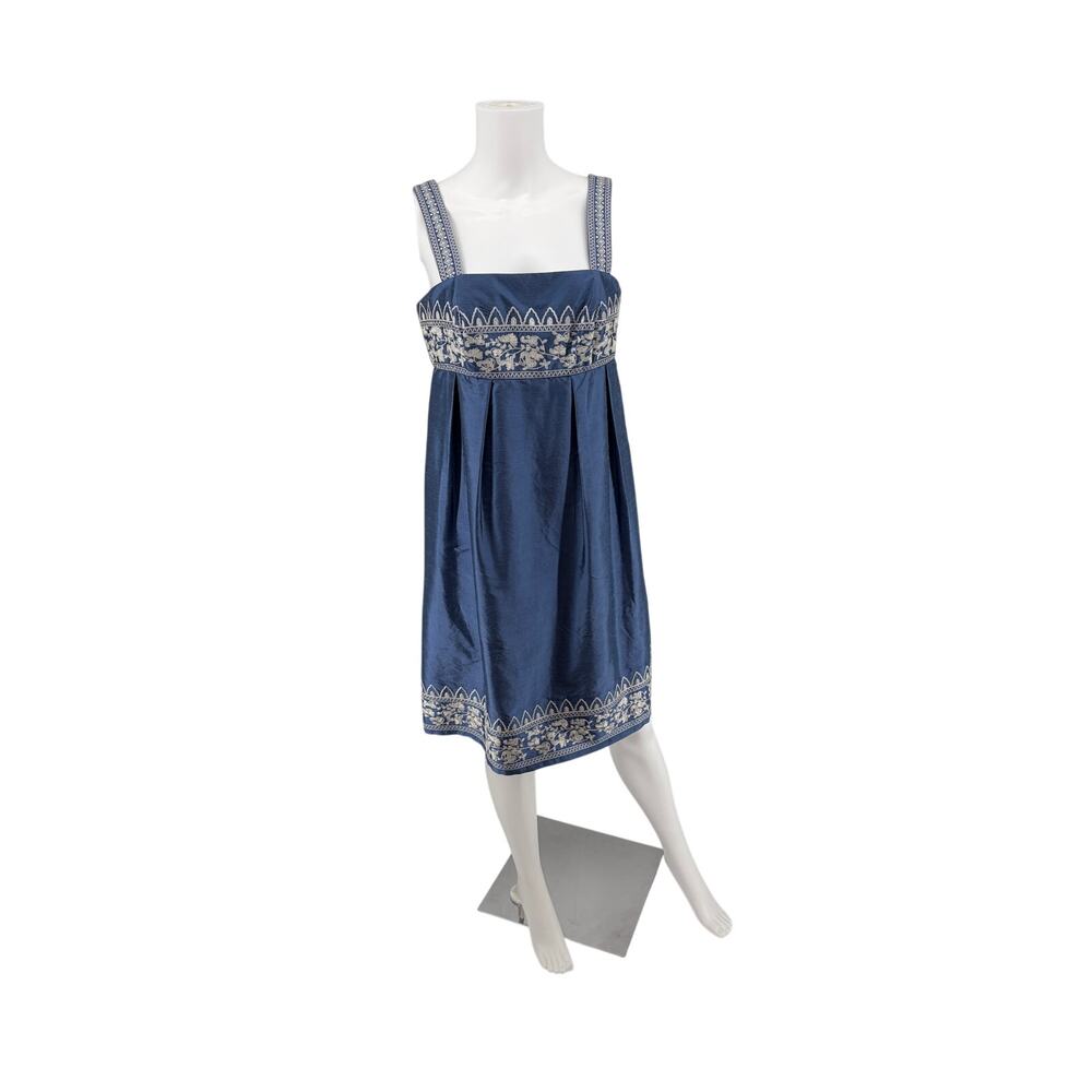 Oleg Cassini Vintage Embroidered Silk Shift Dress - Blue
